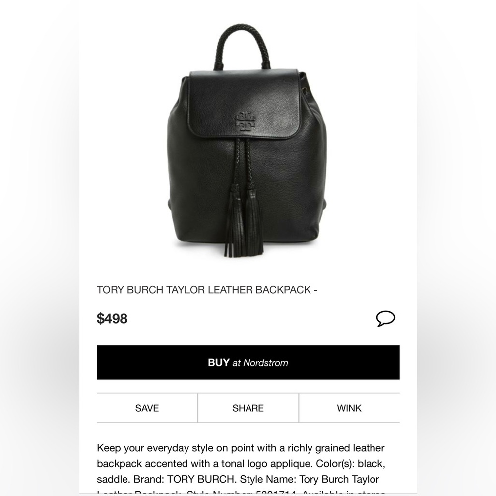Authentic Tory Burch leather backpack